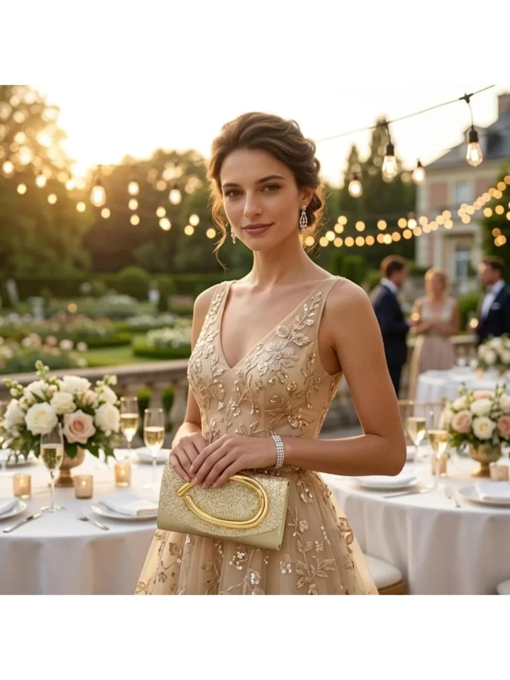 👜Women's Gold Sparkly Vegan Leather Clutch Gold Handle Evening Bag For Wedding